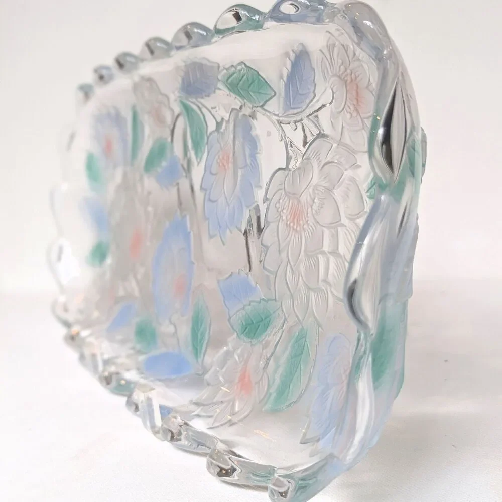 Vintage Crystal Clear Studios Chrysanthemum Lotus Frosted Glass Tray